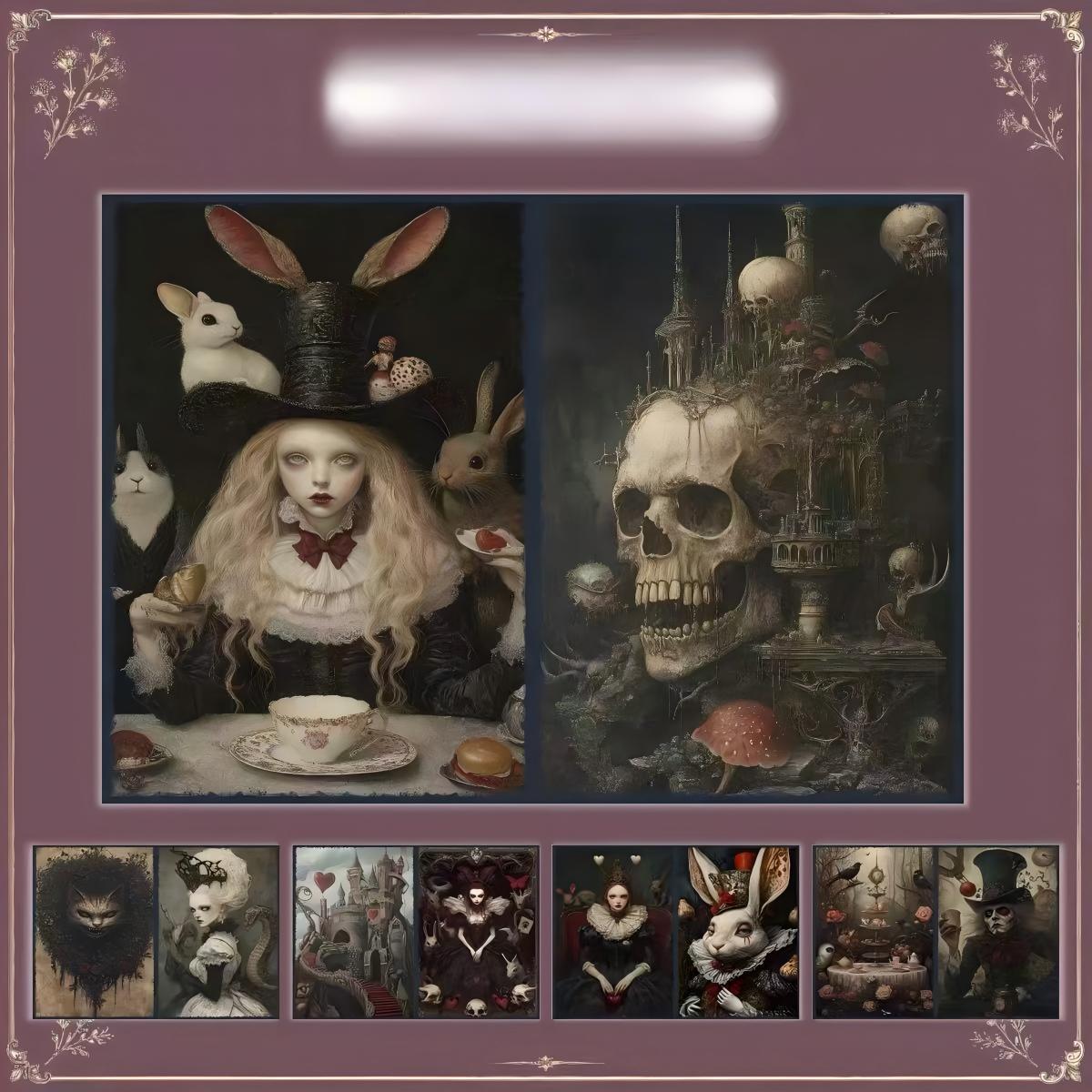 A4 size Dark Alice in Wonderland Style paper 10 pcs