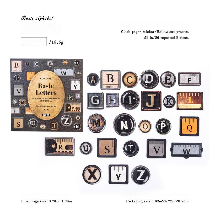 Vintage Letter Sticker -52Pcs each pack