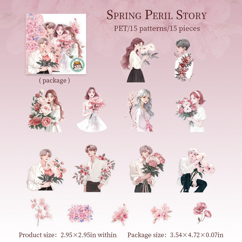 0617 Floral and Characters PET Sticker -15Pcs each pack