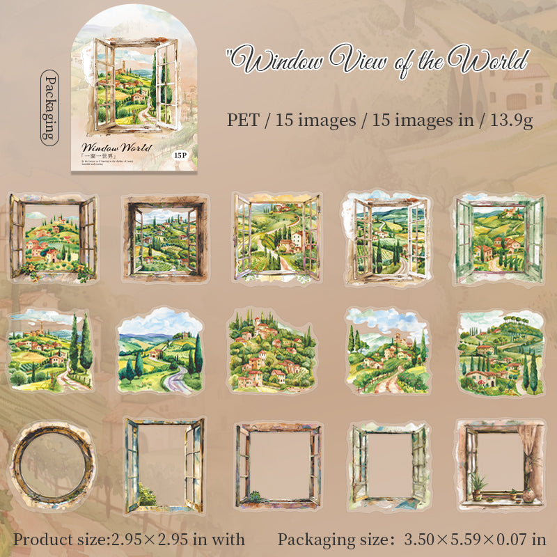 Scenery outside the window PET Sticker -15Pcs each pack