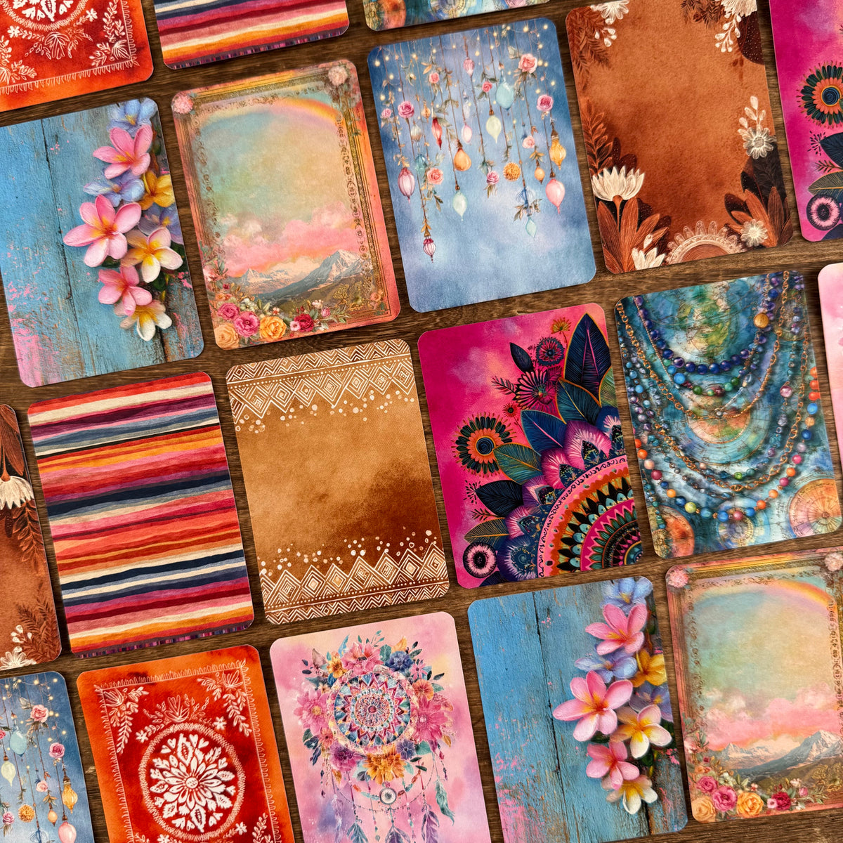 Boho background ATC cards with mandalas and stripes