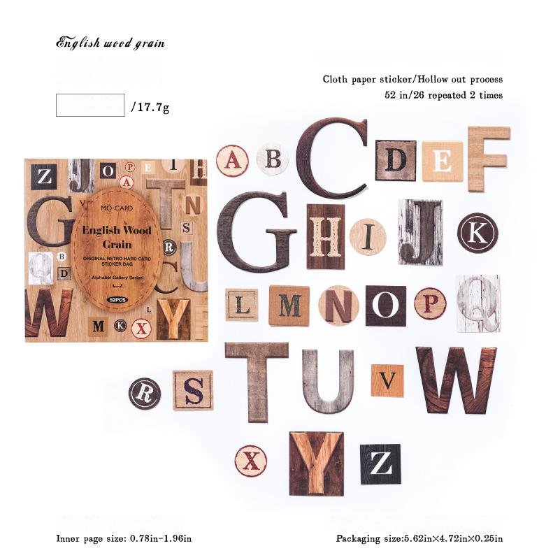 Vintage Letter Sticker -52Pcs each pack