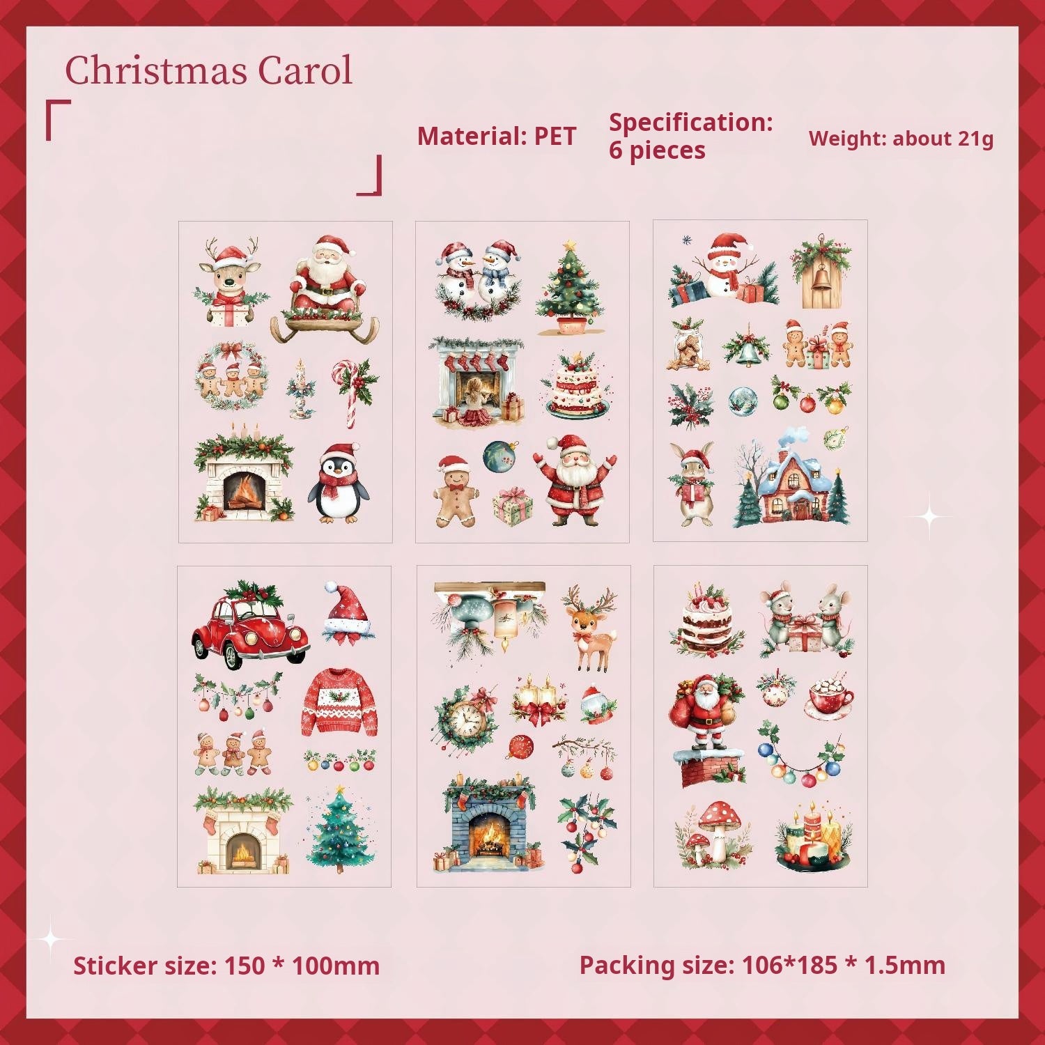 Christmas PET Sticker -6Pcs each pack