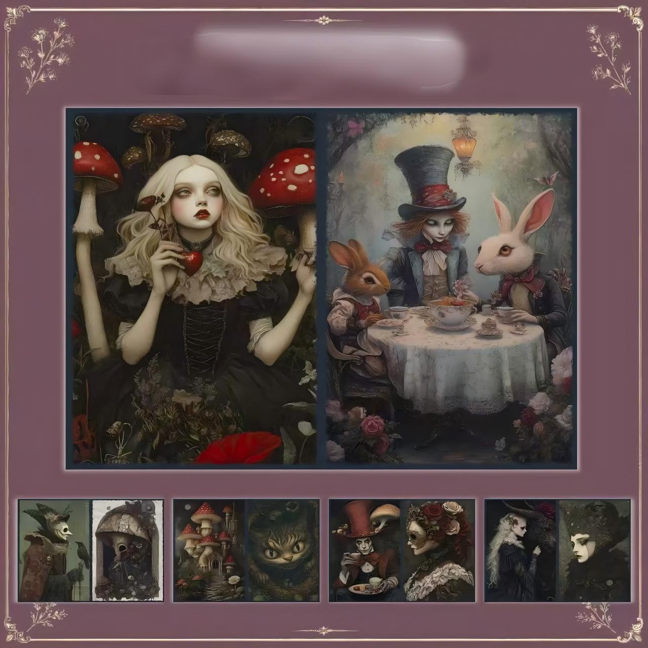 A4 size Dark Alice in Wonderland Style paper 10 pcs