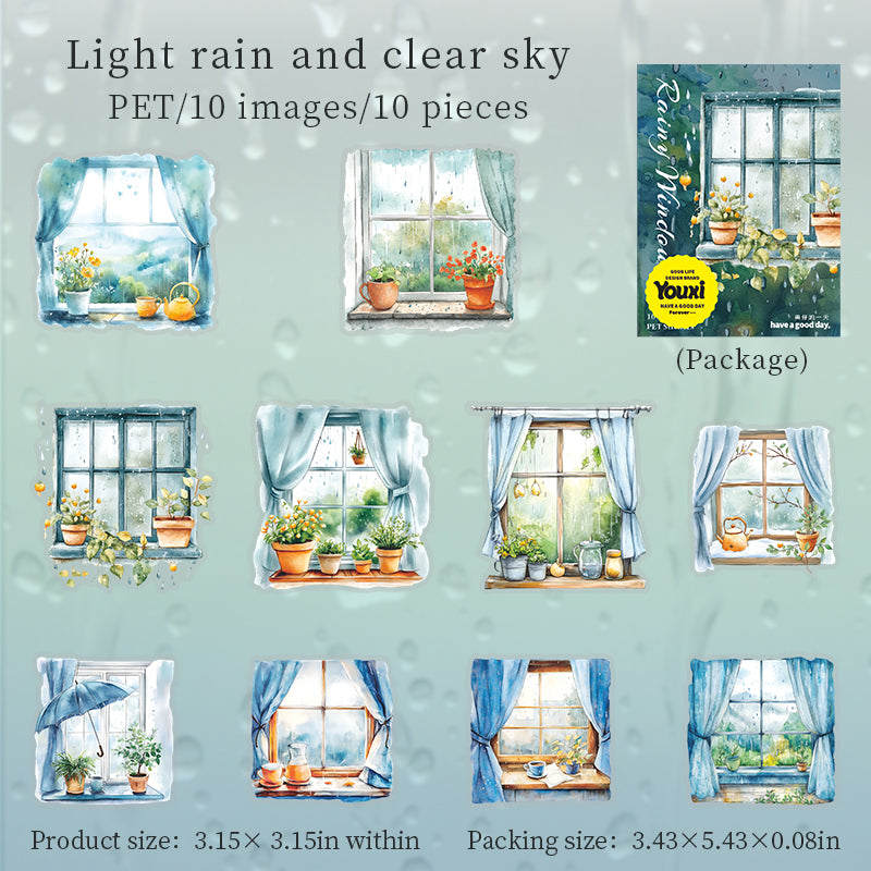 Rainy day outside the window PET sticker -10Pcs each pack