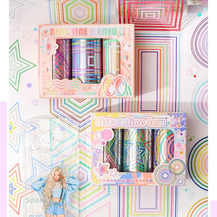 0602 Color border PET Tape Set *pre-cut 3 rolls 9cm*2m