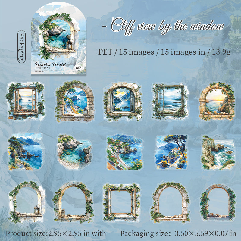 Scenery outside the window PET Sticker -15Pcs each pack