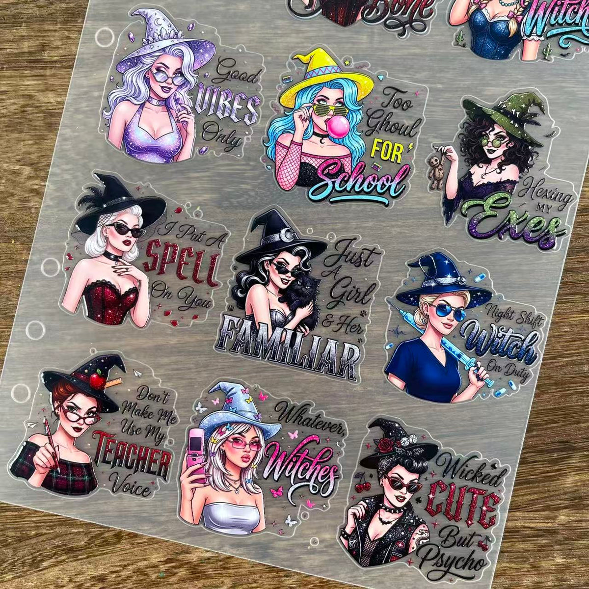 3D Stylish Halloween Witch PET Sticker 1 Pcs
