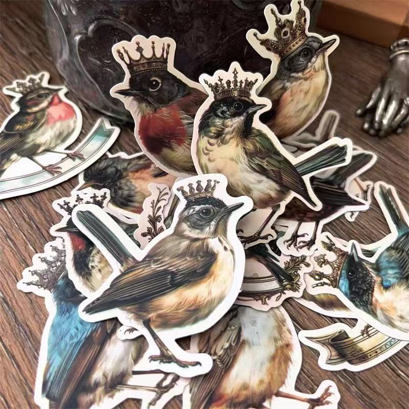 Vintage Crowned Bird Solid sticker -14Pcs each pack