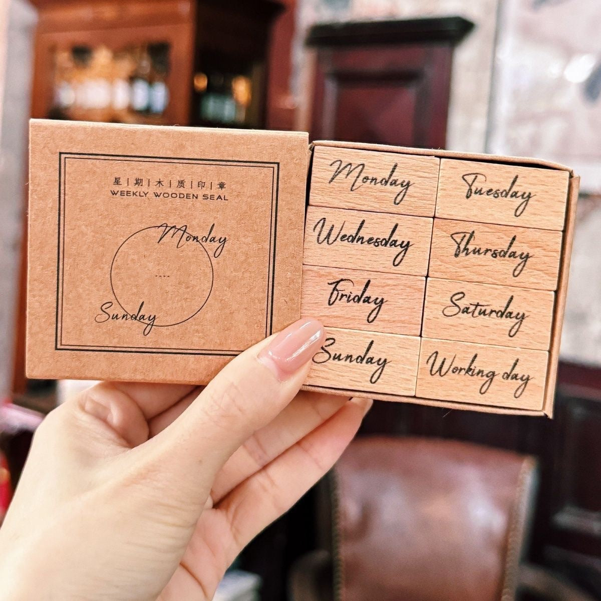 Wooden English Months and Weekdays Stamps