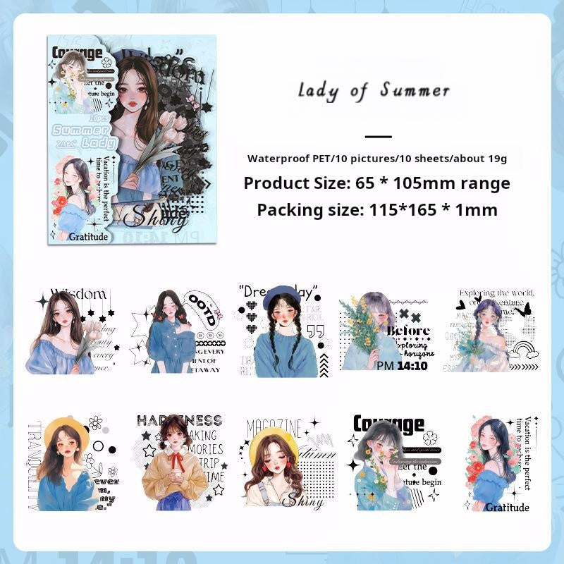 Fashion girl PET sticker -10Pcs each pack