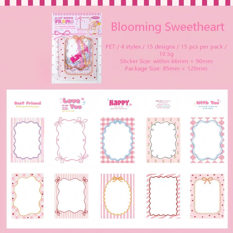 Sweet Dream Imprint Cute Borders PET Stickers -15Pcs each pack