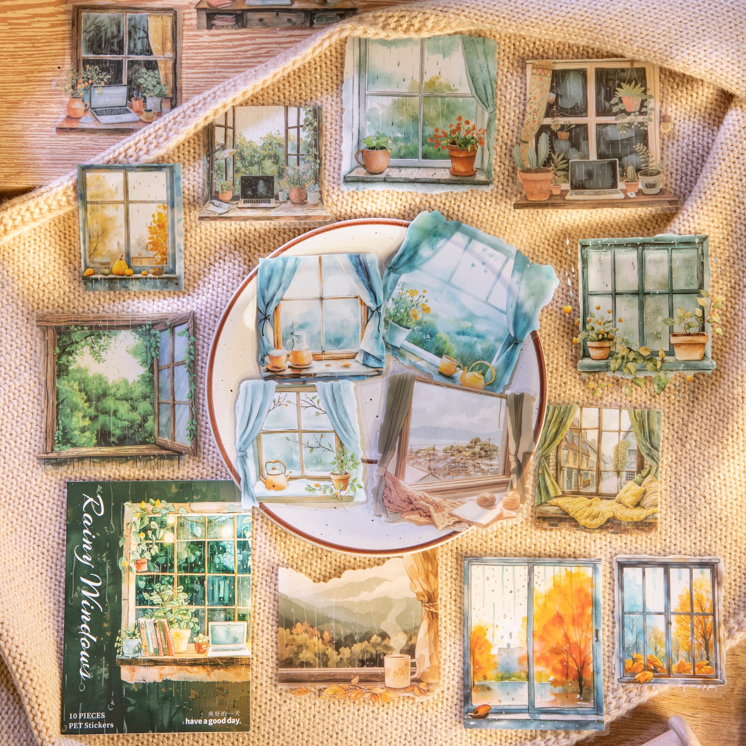 0630 Rainy day outside the window PET sticker -10Pcs each pack