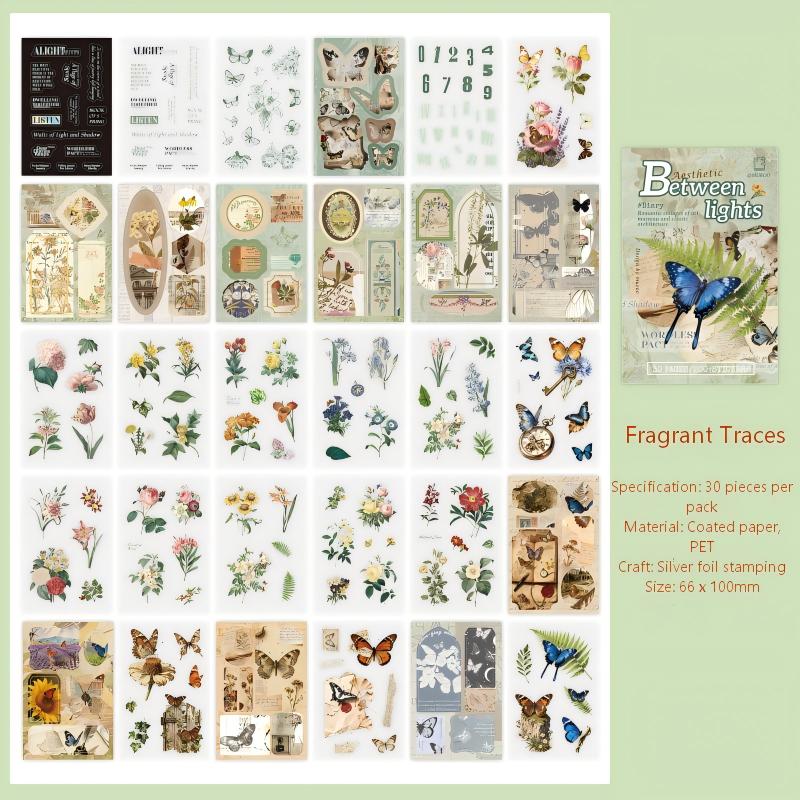 Vintage Between Lights Sticker Book (PET & Paper) -30Pcs each pack