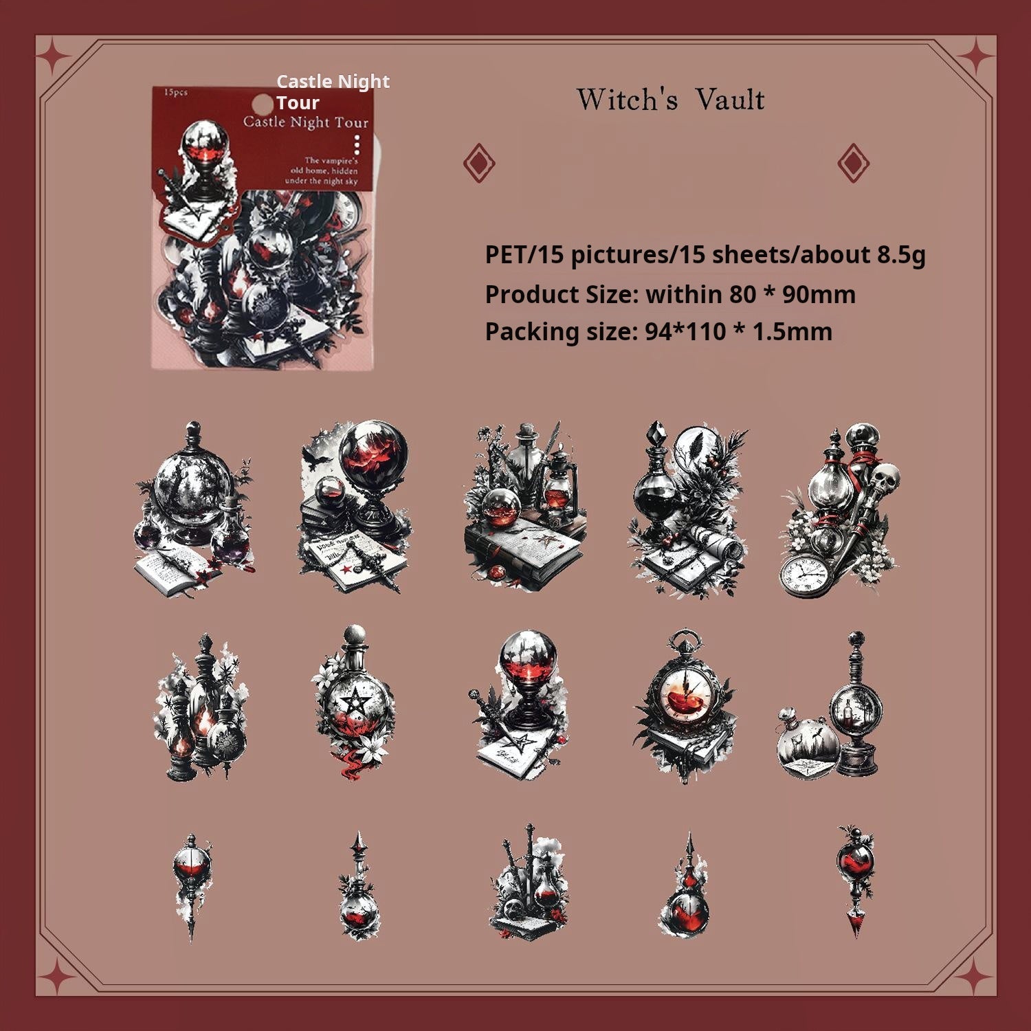 Castle Night Tour PET Sticker -15Pcs each pack