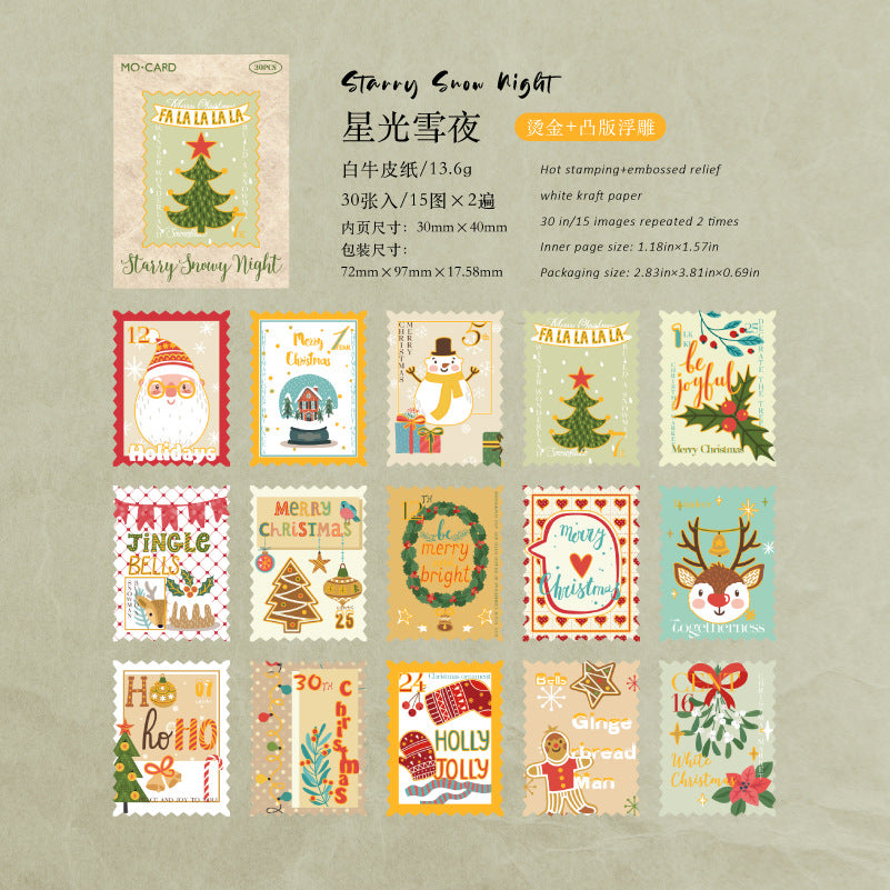 Christmas Letter Solid Stamp Stickers – 30 Pcs, 4 Designs