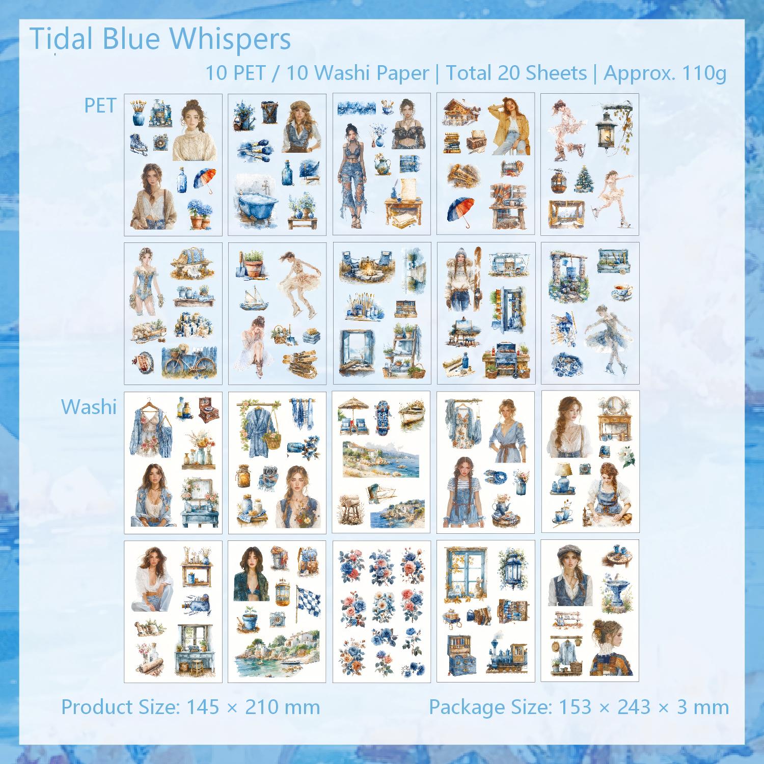 Cottagecore & Vintage Girl Sticker Book (PET & Washi) -20Pcs each pack