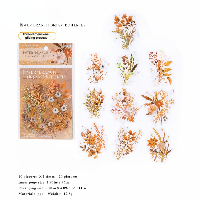 Flowers PET sticker -20Pcs each pack
