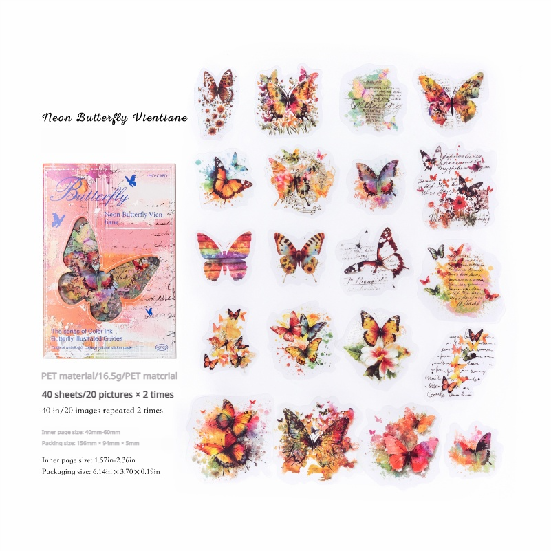 Butterfly PET sticker -40Pcs each pack