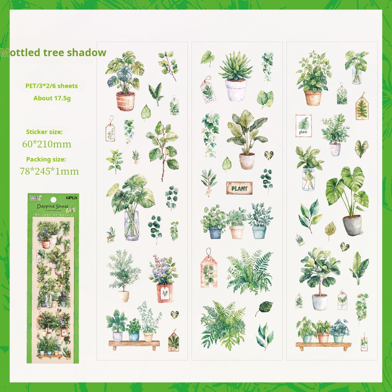 Fruits and plants PET Sticker -6Pcs each pack