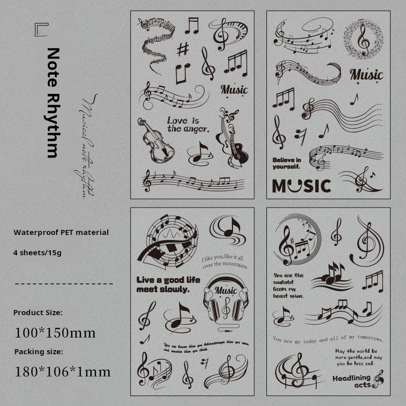 Music note PET Sticker -4Pcs each pack
