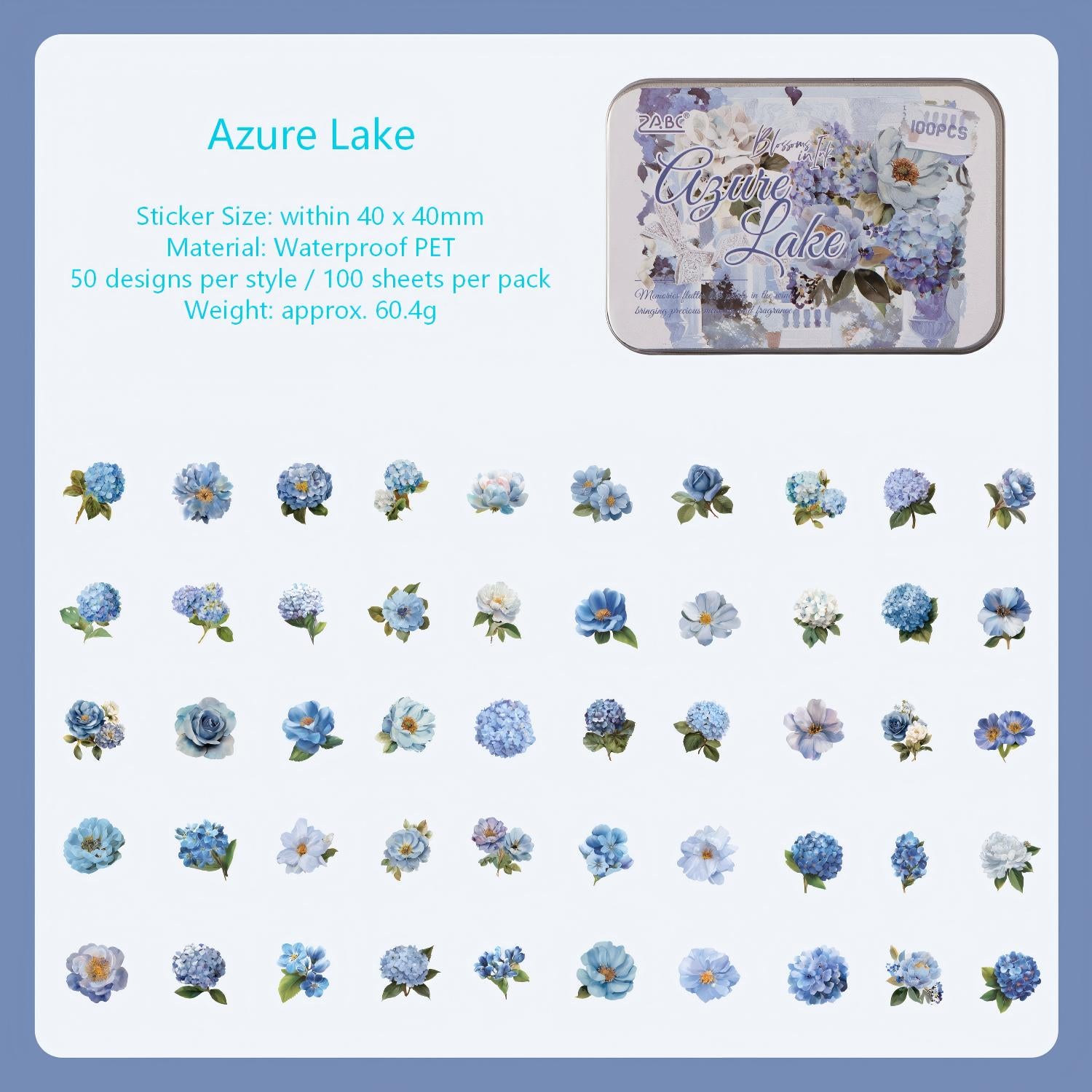 Vintage Watercolor Flowers PET Stickers -100Pcs each pack