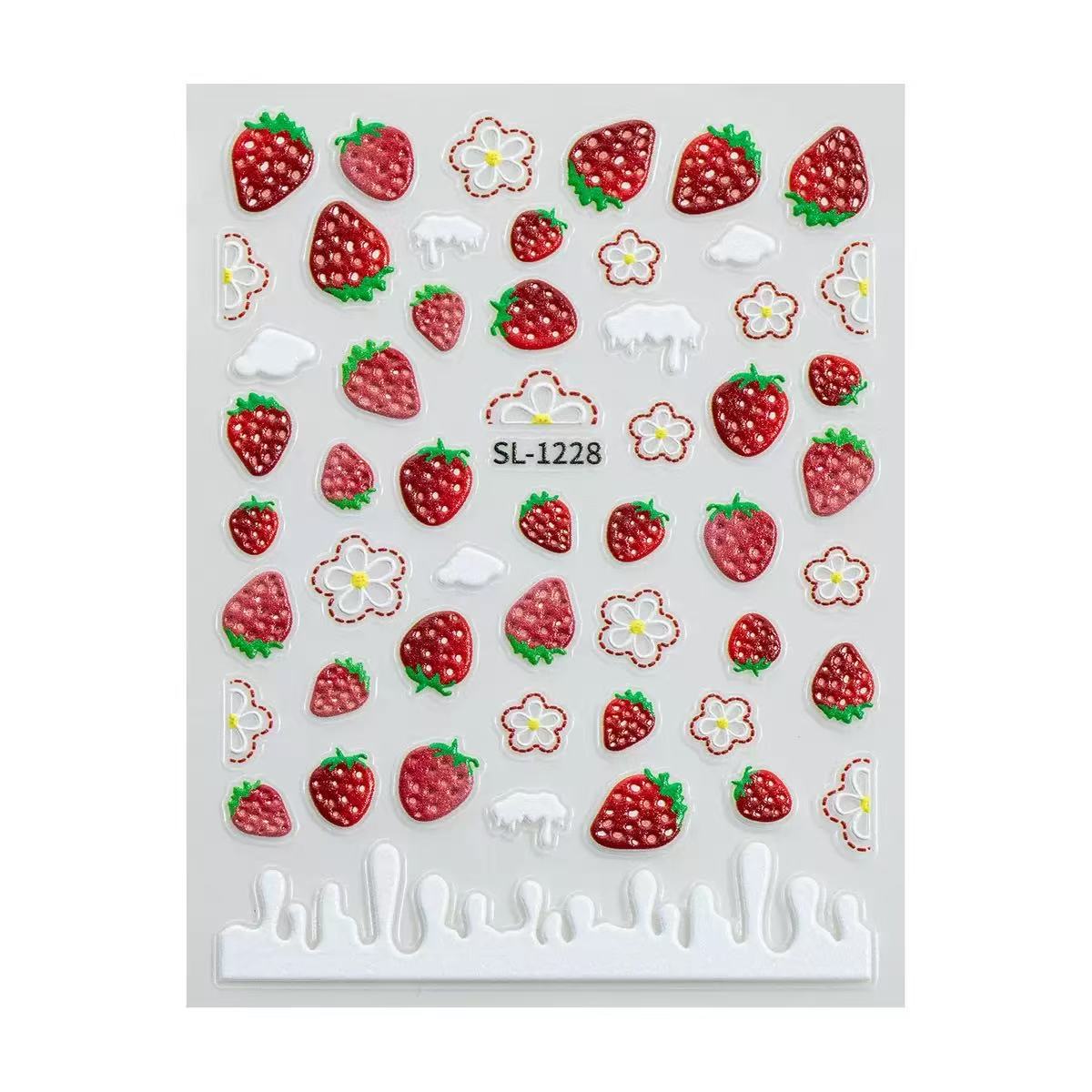 M74- Strawberries Embossed Mini sticker 1 Pcs