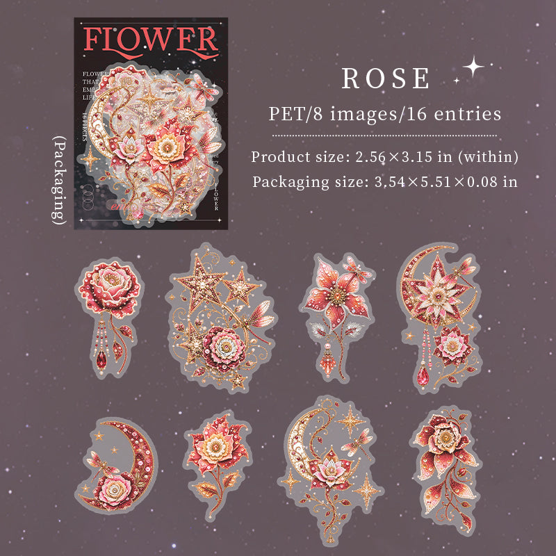 Flower PET Stickers -16Pcs each pack