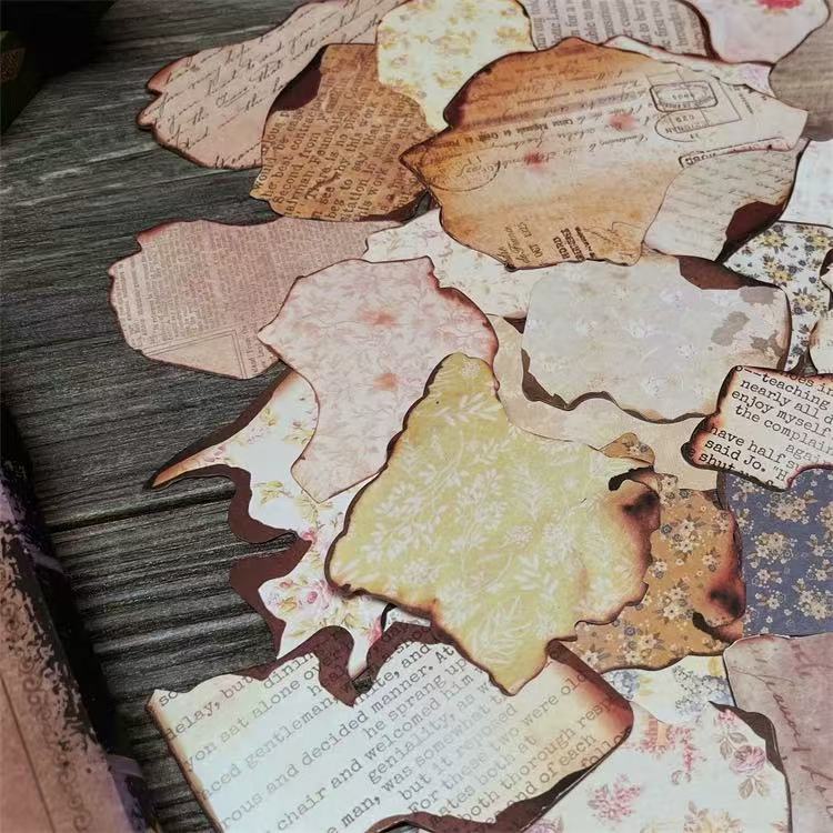 Vintage burnt-edge English floral print solid Stickers -41Pcs each pack