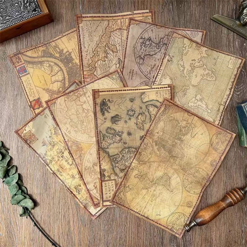 A5 Hand-dyed nautical map paper -8Pcs each pack