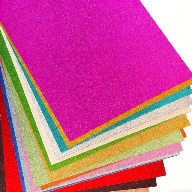 A5 Glitter Cardstock, 50 sheets per pack, 25 colors, 250gsm