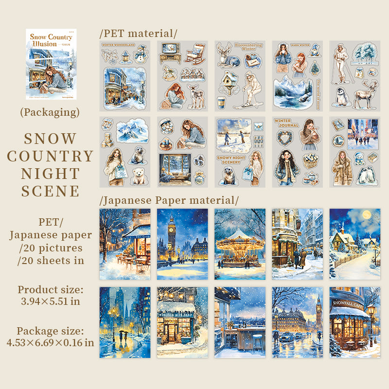 Snow Country Fantasy PET & Washi sticker book -20Pcs each pack