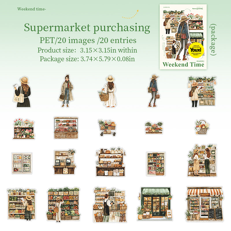 0521 Weekend time PET Sticker -20Pcs each pack