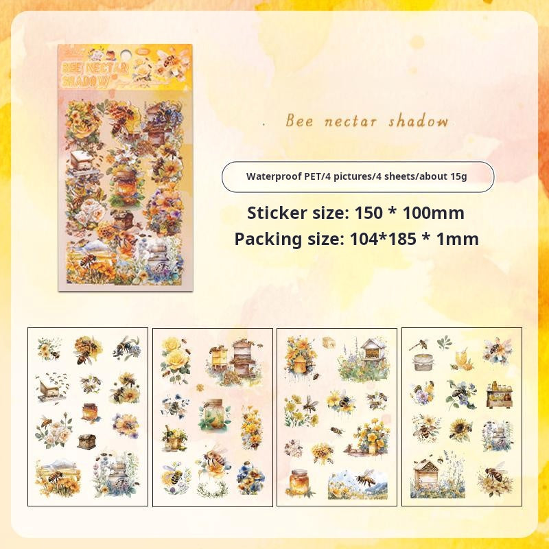 0619 Animal and plant precut PET Sticker -4Pcs each pack