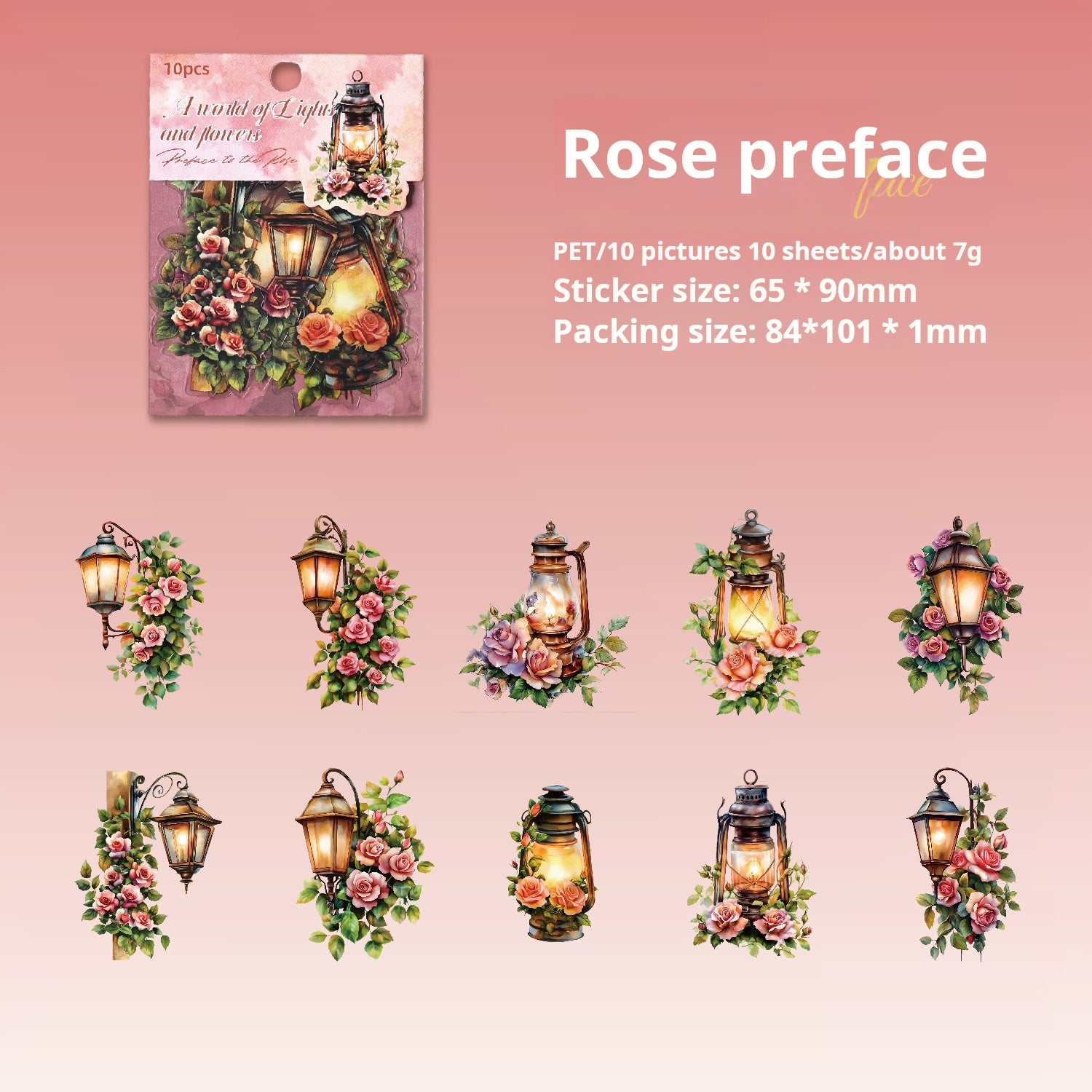 Lights and flowers PET Sticker -10Pcs each pack