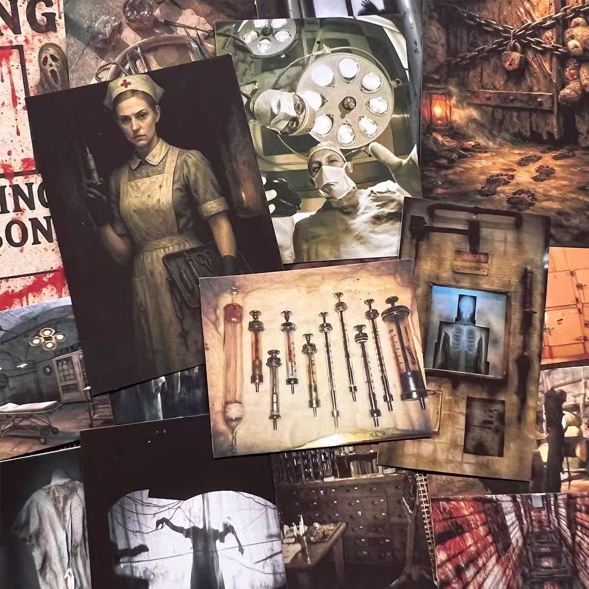 A4 size Vintage Dark Hospital Style paper 3 pcs (Uncut, with white borders)