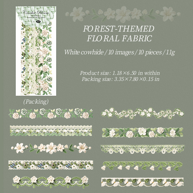 Crochet Floral Motifs Solid Stickers -10Pcs each pack
