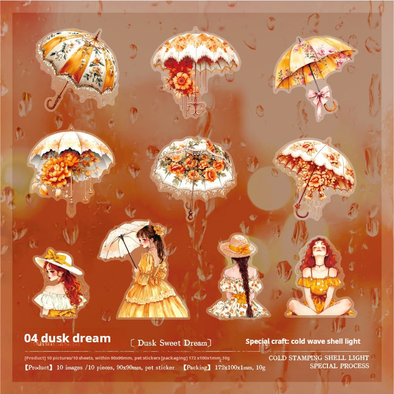 0729 Girl and flower umbrella PET Sticker -10Pcs each pack