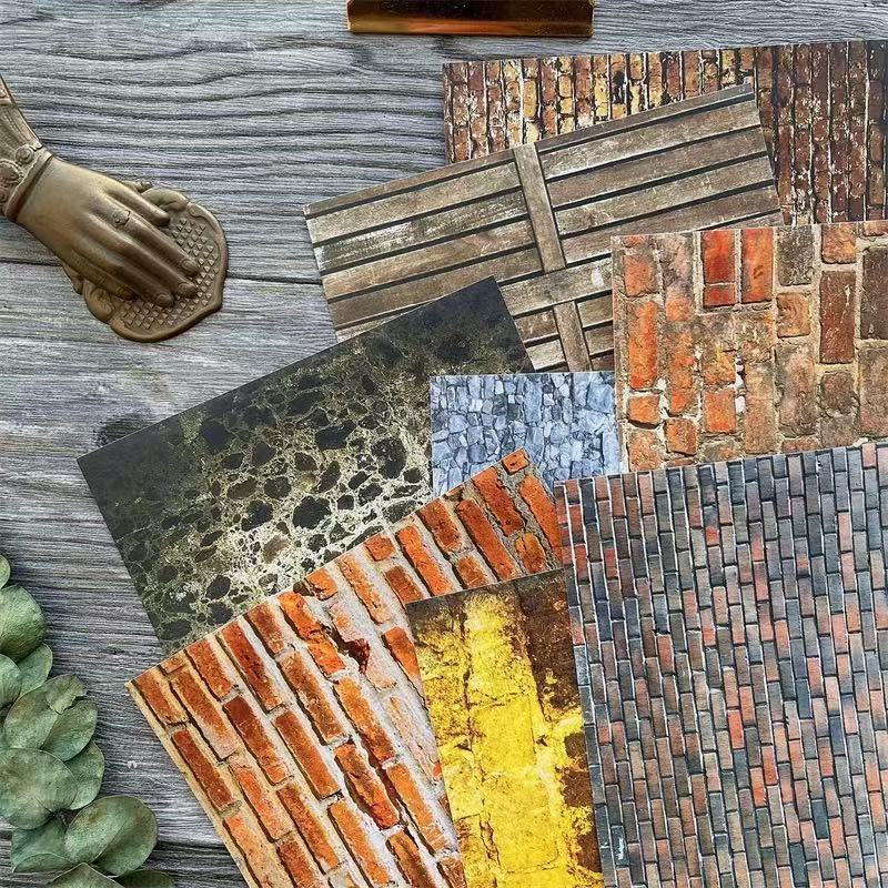 0618 Mottled wall brick slabs background sticker -8Pcs each pack