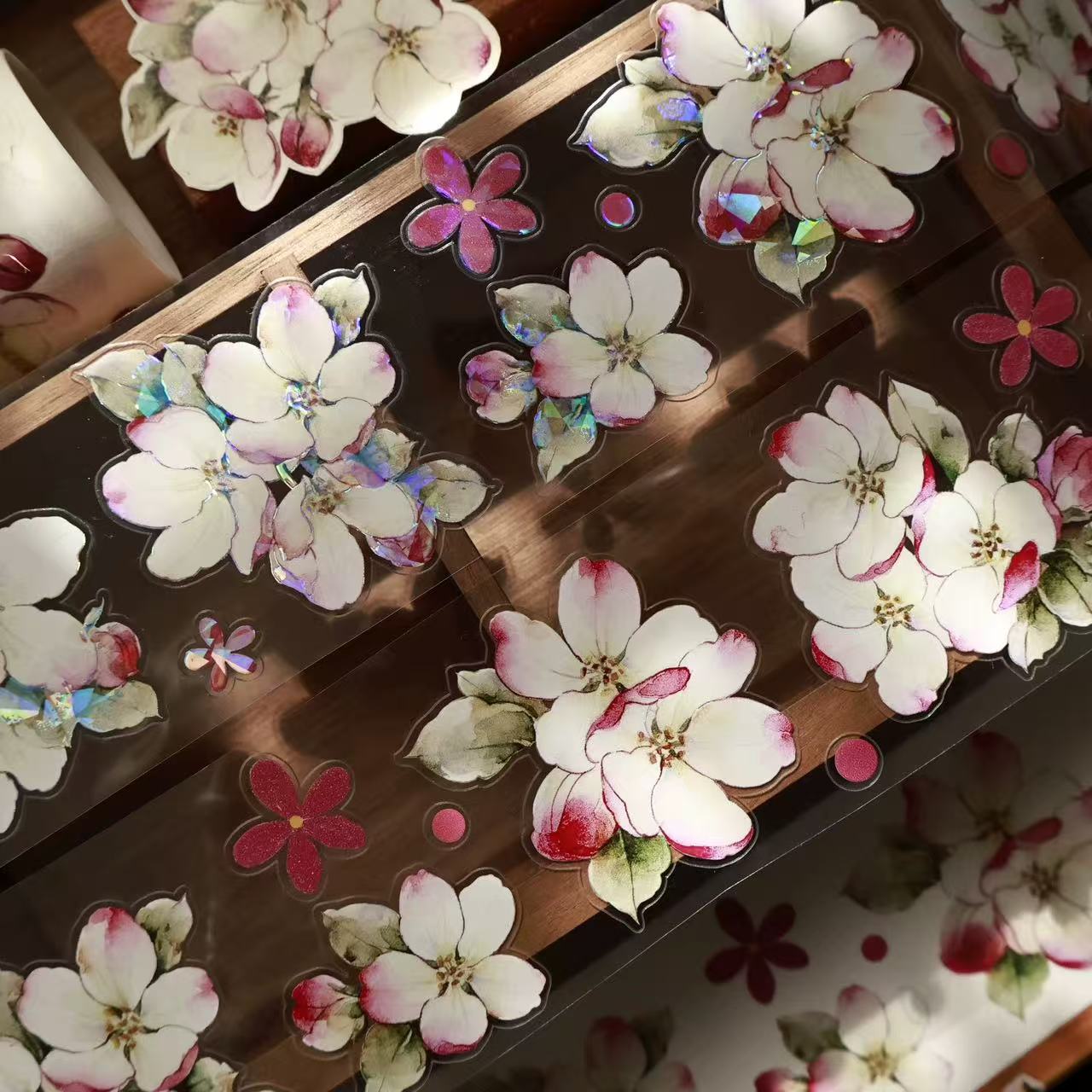 Crabapple flower Shell Gloss Pre-cut PET Tape (5.5 x 120 cm) 1 loop