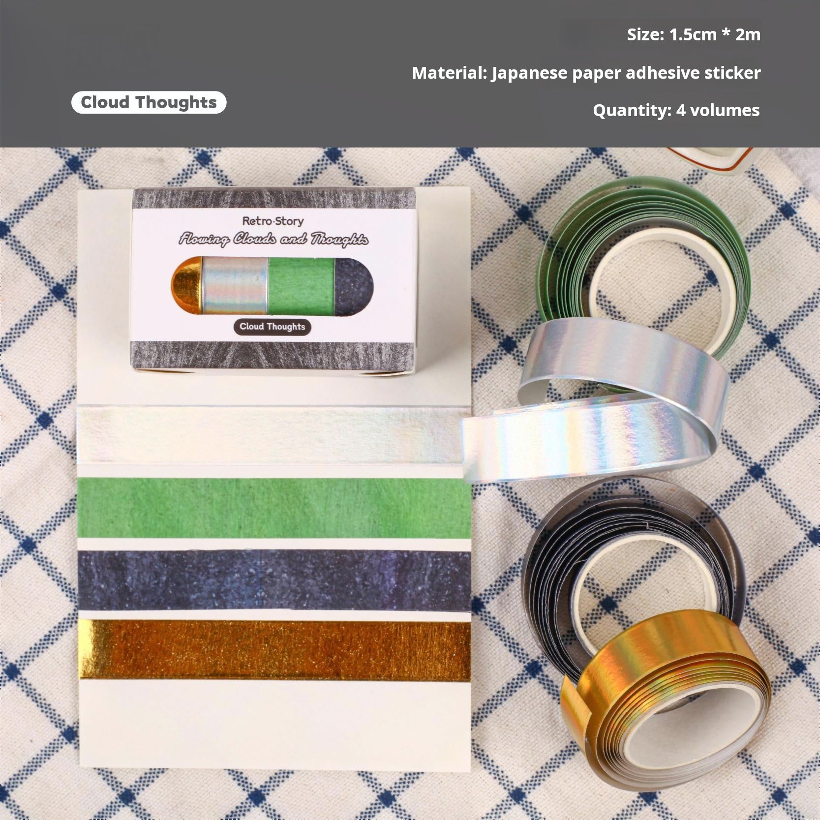 Colorful Washi Tape 1 Set 4 rolls 1.5cm*2m