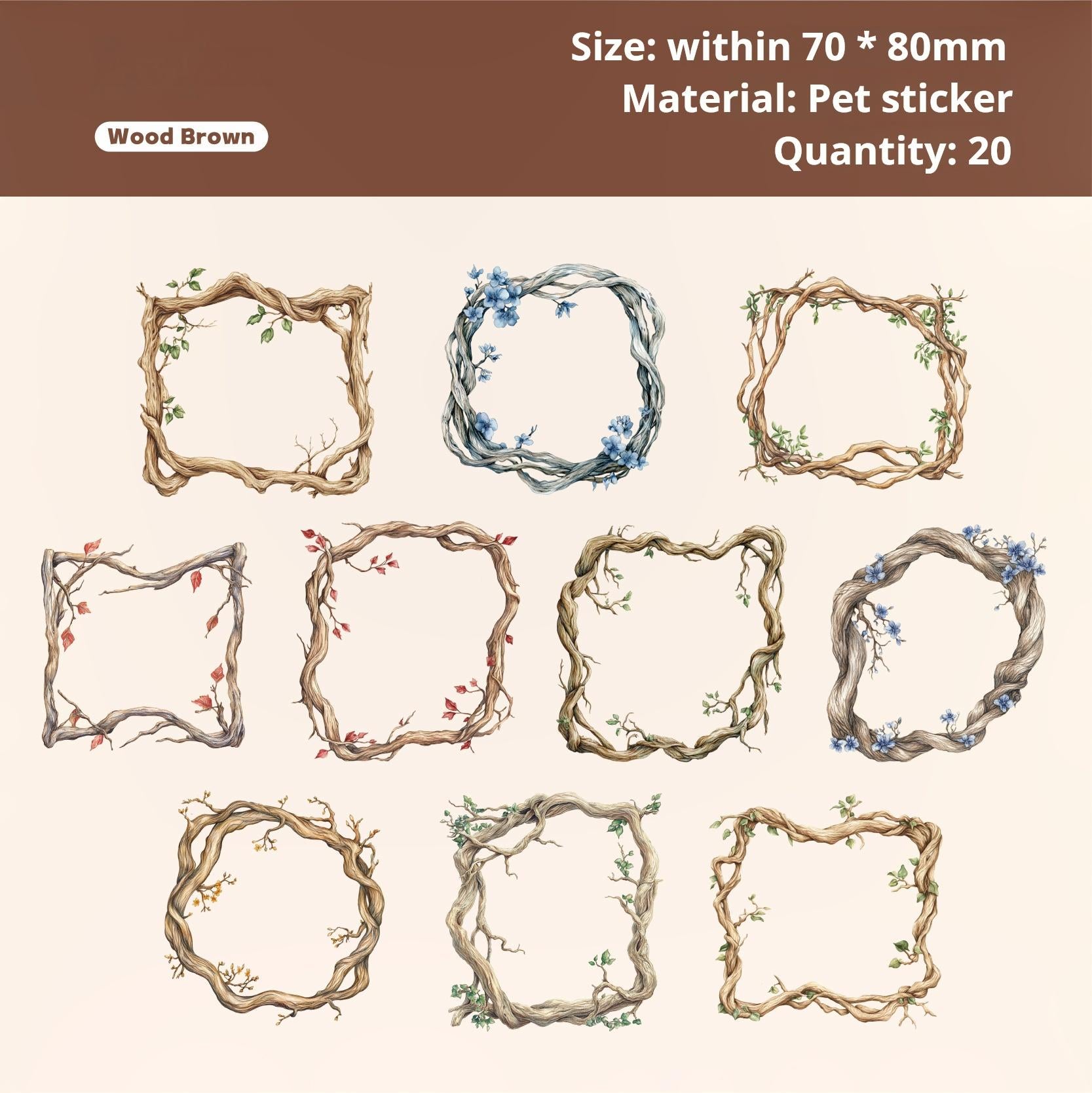Tree vine circle PET Sticker -20Pcs each pack