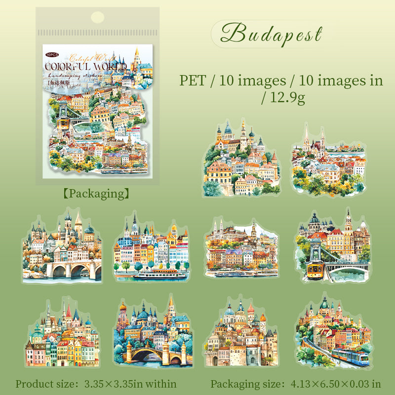 0727 Colorful world PET Sticker -10Pcs each pack