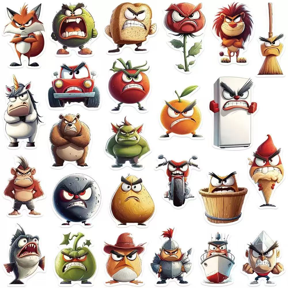 0608 50 Angry animal Stickers solid with white border