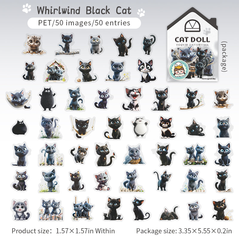 Cat Doll PET sticker -50Pcs each pack
