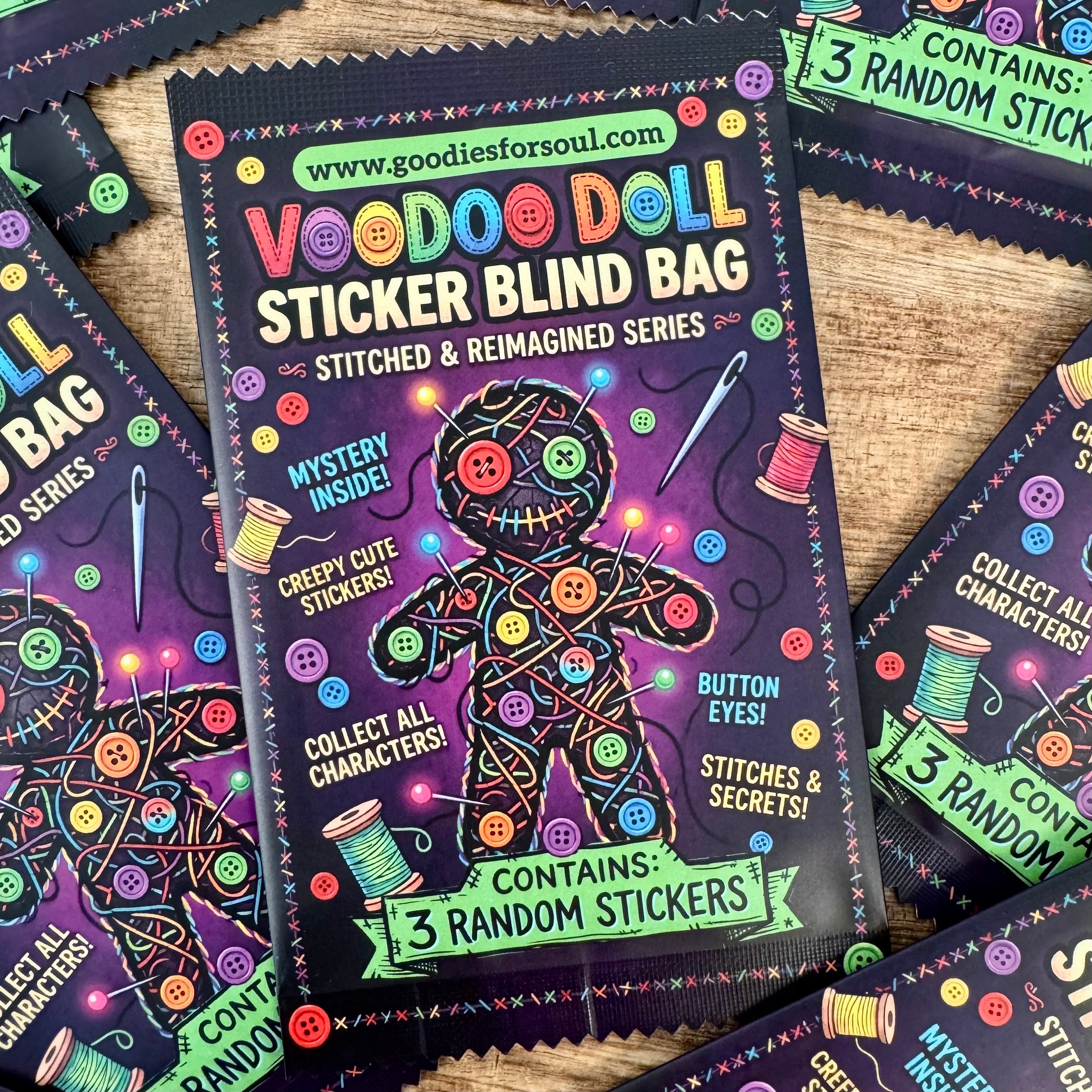 Voodoo Doll Sticker Blind Bag - 3 Pcs Mystery Sticker Pack | Creepy Cute Gothic Journaling Sticker