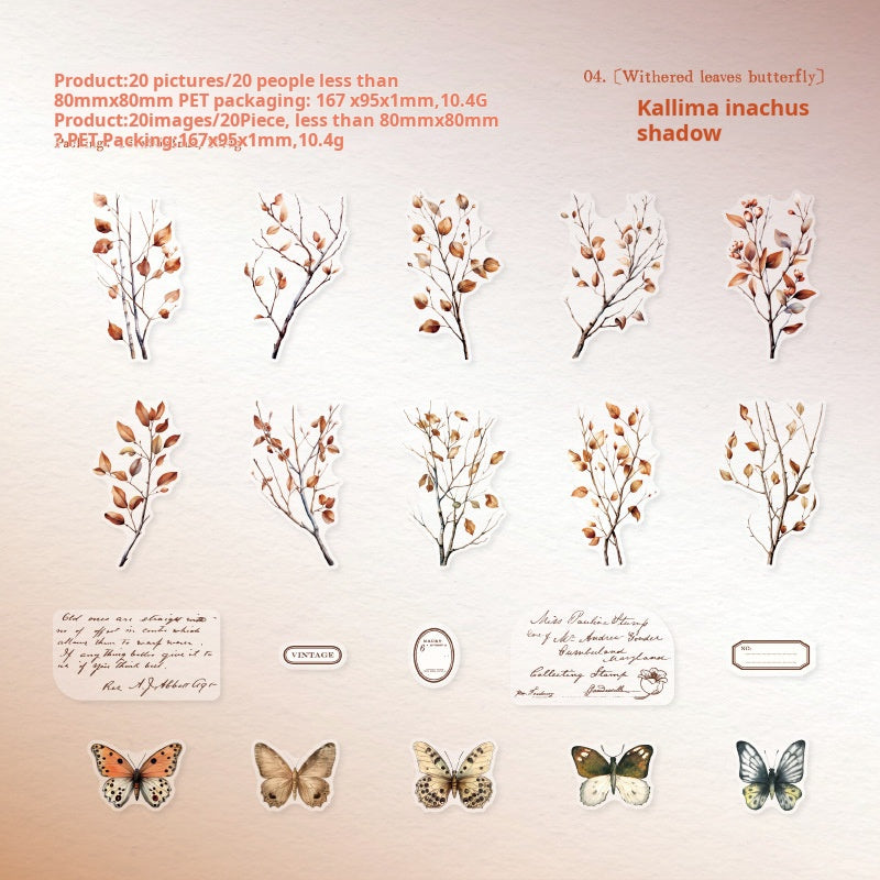 Branches and butterflies PET Sticker -20Pcs each pack