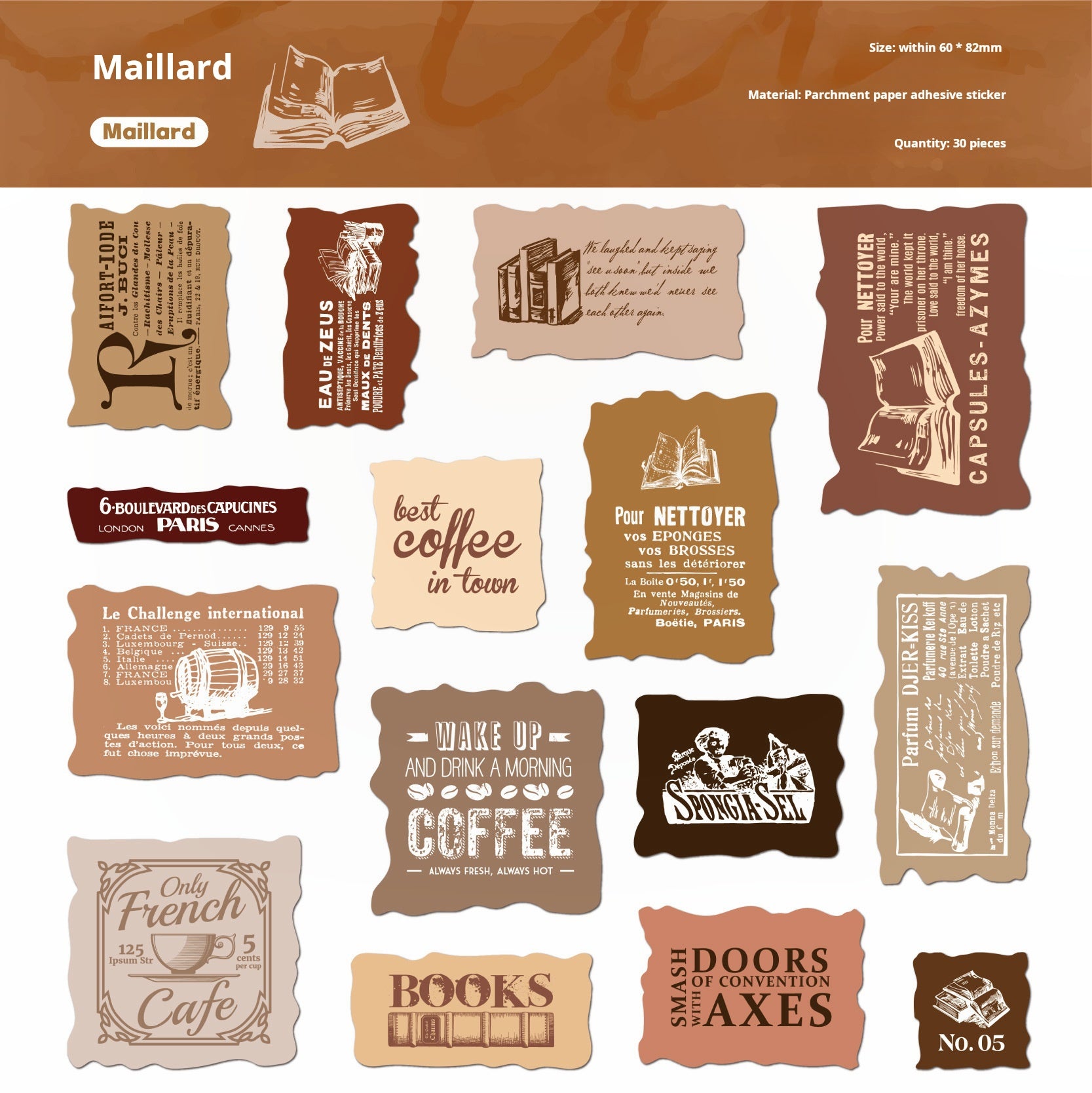 Vintage label vellum paper Sticker -30Pcs each pack