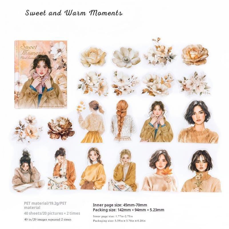 Flower and girl PET sticker -40Pcs each pack
