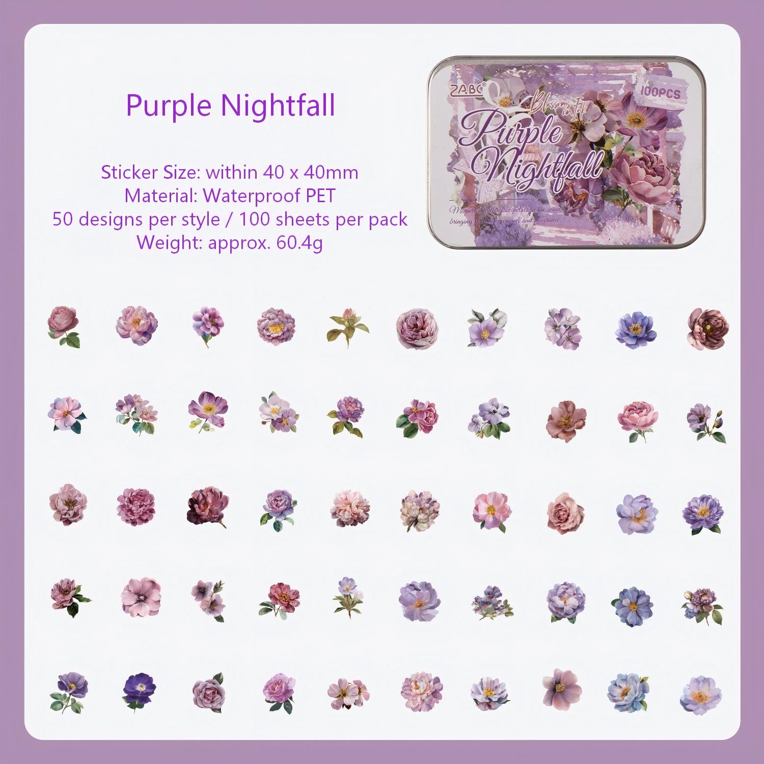 Vintage Watercolor Flowers PET Stickers -100Pcs each pack